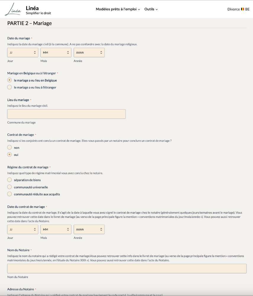 Aperçu du formulaire Linéa à remplir en ligne