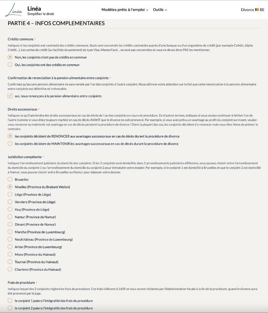 Aperçu du formulaire Linéa à remplir en ligne