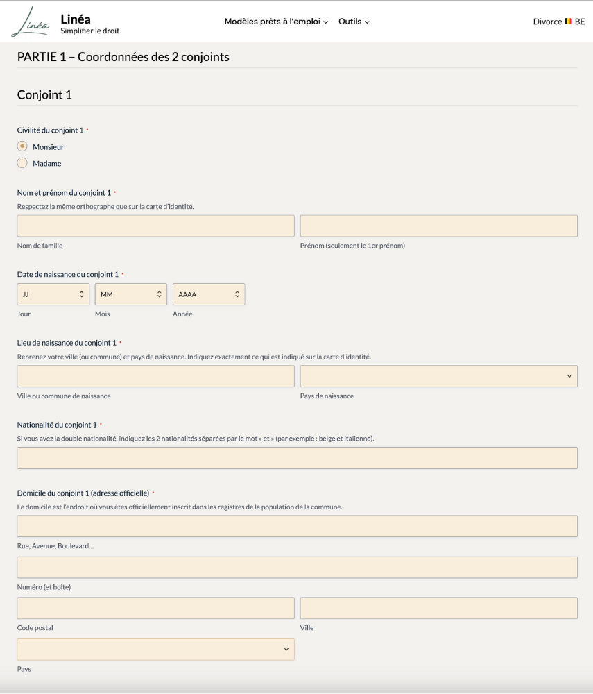 Aperçu du formulaire Linéa à remplir en ligne