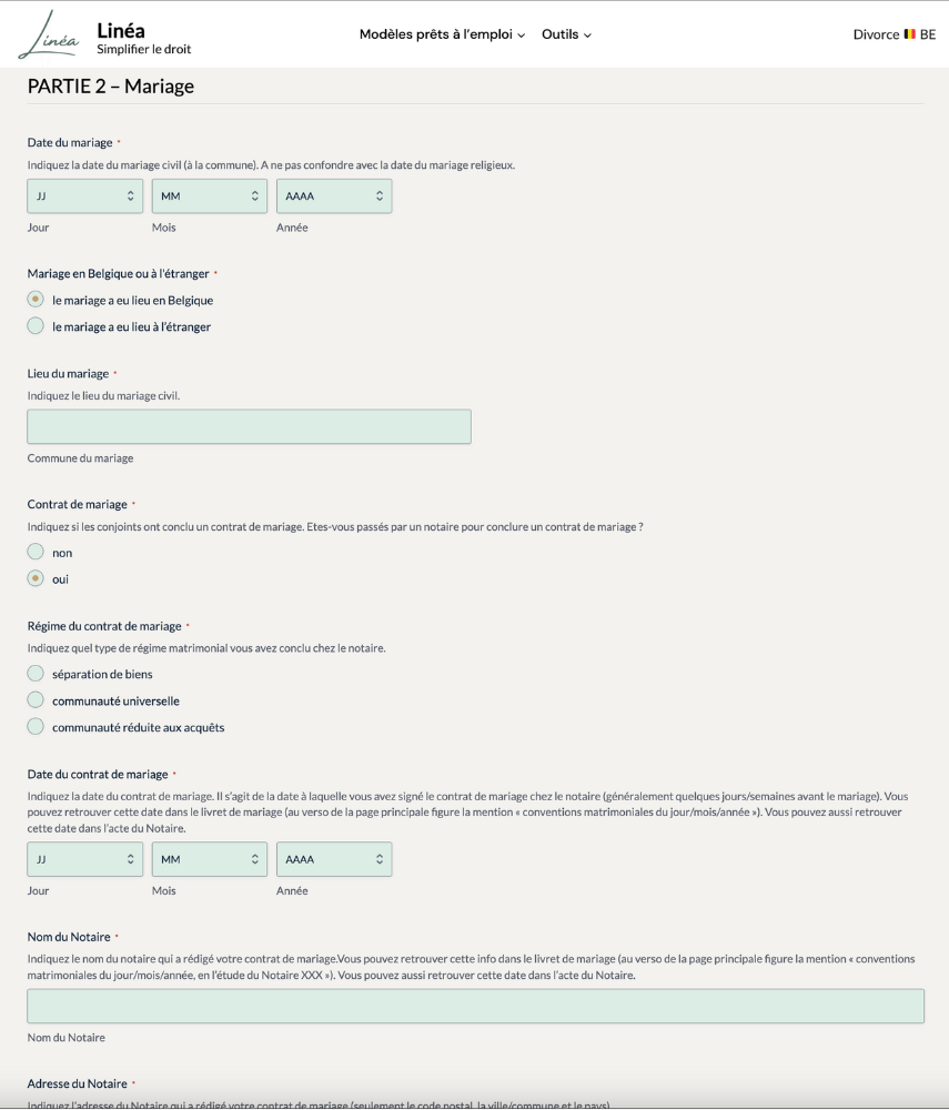 Aperçu du formulaire Linéa à remplir en ligne