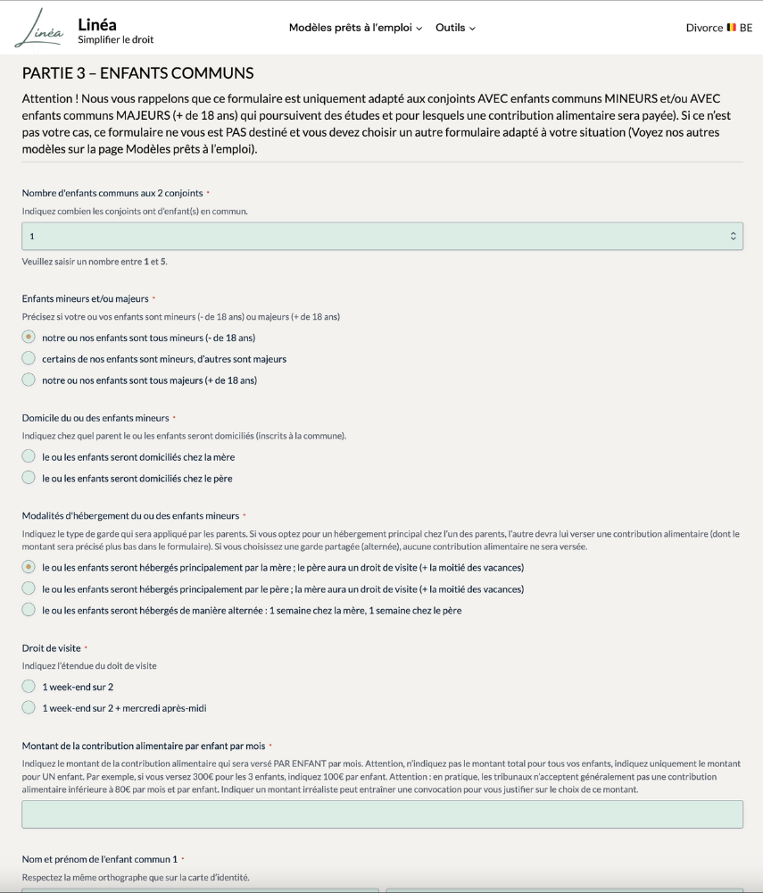 Aperçu du formulaire Linéa à remplir en ligne