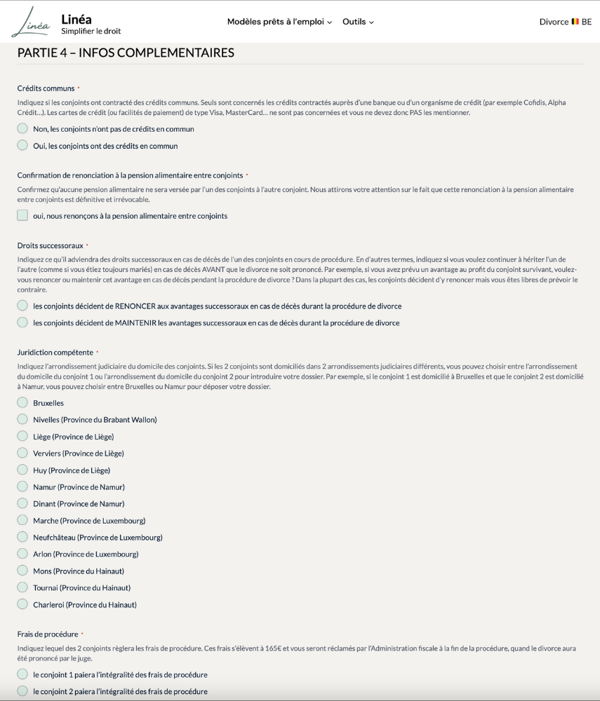 Aperçu du formulaire Linéa à remplir en ligne