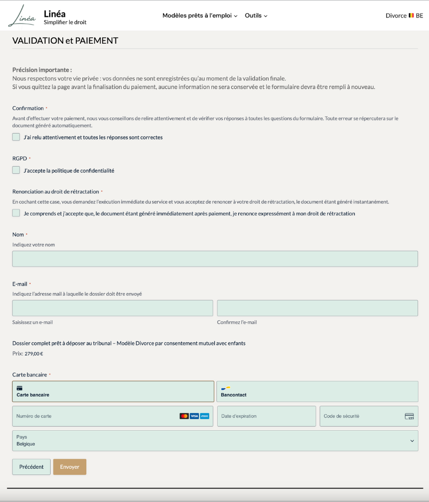 Aperçu du formulaire Linéa à remplir en ligne
